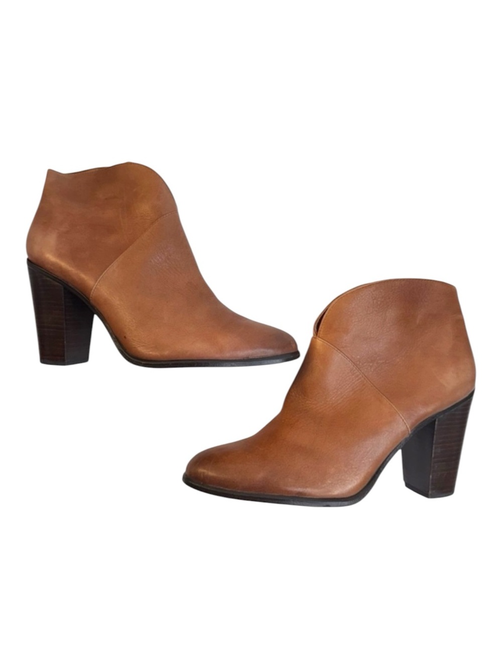 Vince Camuto Franelli Brown Leather Ankle Boots Size 9.5M Block Heel Booties